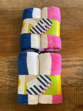 Striped Travel Towels - Blue & White & Pink & White (Set of 4)